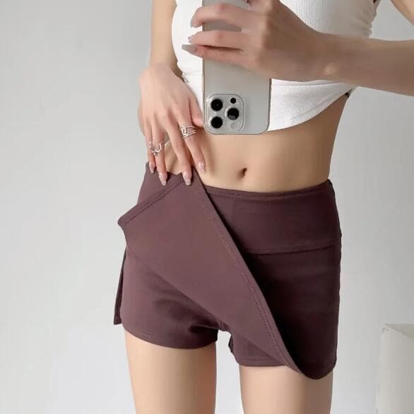 Damer casual delad fåll Mini Bodycon-kjol red brown S