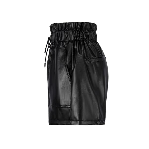 Højt taljede, brede ben, sorte imiteret læder shorts til kvinder 2XL