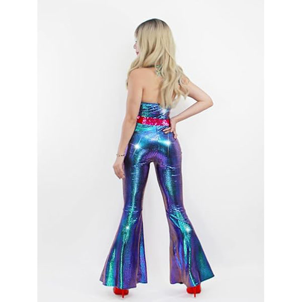 Disco-outfit 70-tal 80-tal Bal-klänning Glittrande Flare Jumpsuit Festdräkt Halloween Cosplay För Vuxna Kvinnor Q2 M