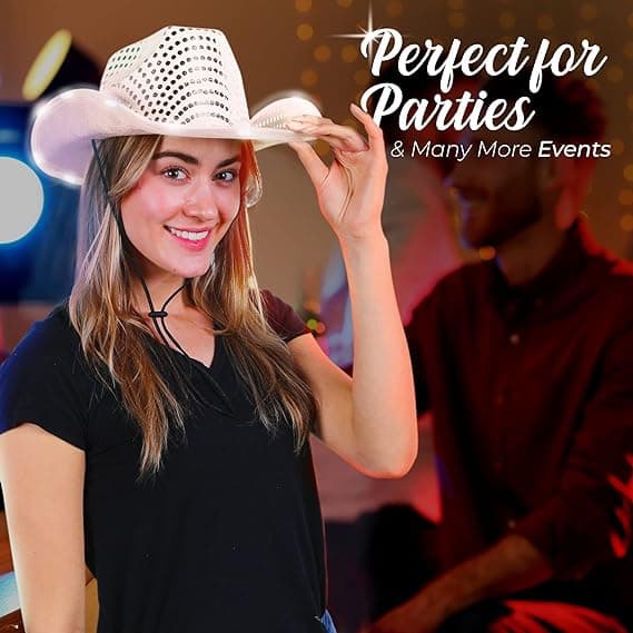 Sequin LED Cowboyhatt med Lys for Kvinner Grey