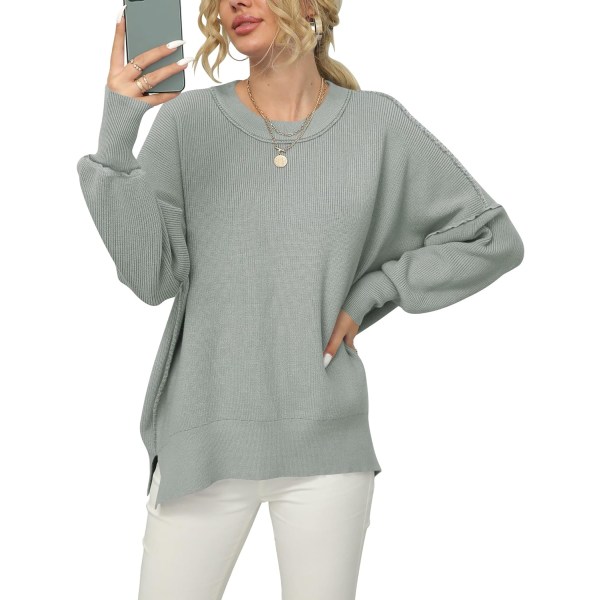 Dame Rundhals Trøje med Batwing Ærmer Grey XL