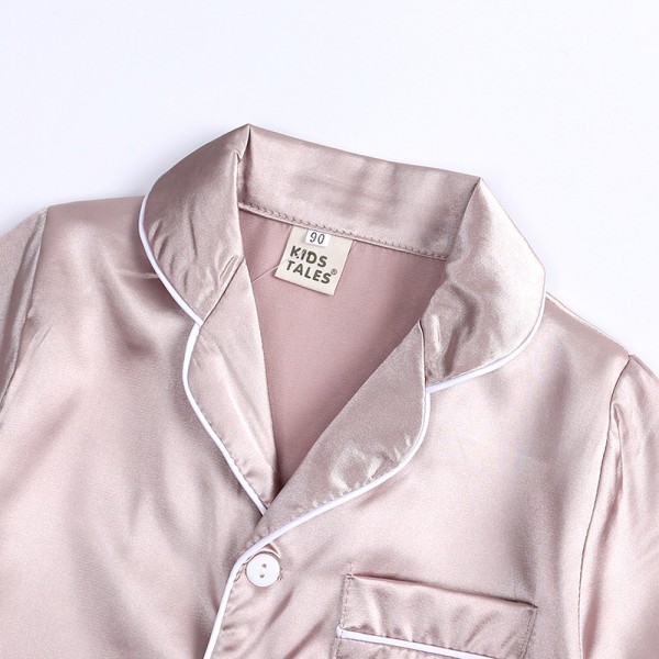 Satin Pyjamas Sett Silke Pjs Kort Erme Barnesovesett apricot 160