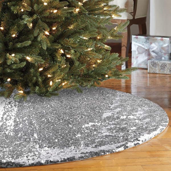 48 Tommers Sekvens Dobbelt Juletrematte for Julepynt Silver