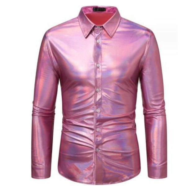 Hvit skjorte for menn med lang erme og smal passform Pink XL