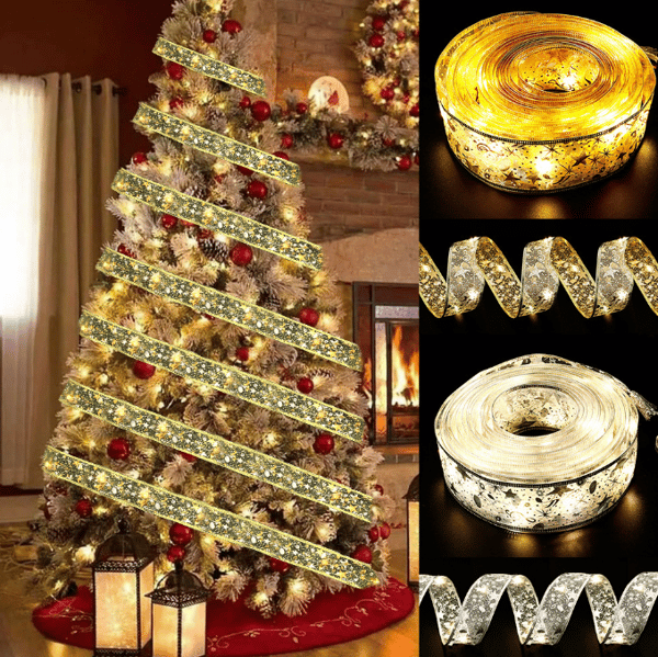 Christmas Tree String Lights, Glödande Ribbon Lights silver 16.4FT 50Led