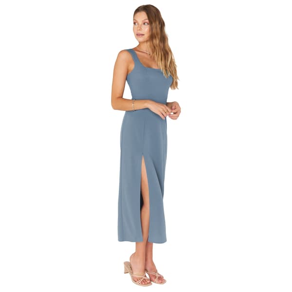 Kvindes Square Neck Split Aftenkjole med Halter - Celebrity Style Blue M