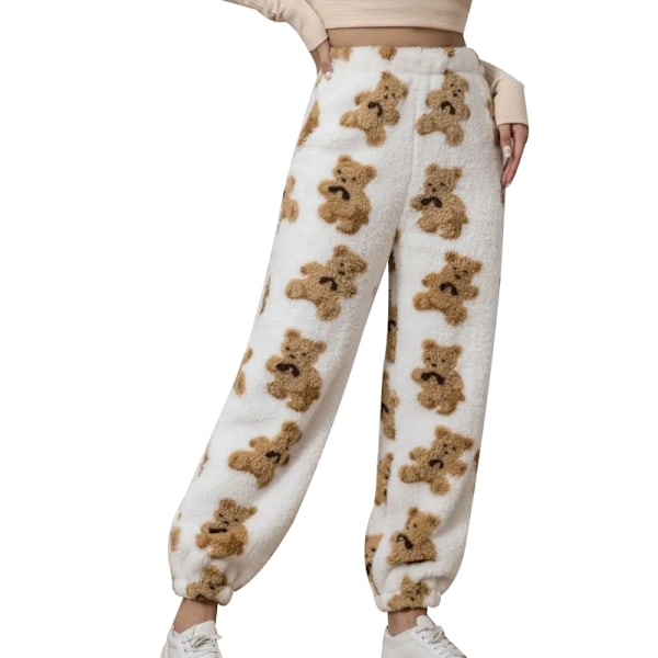 Dammjusiga Varma Pyjamasbyxor i Fleece för Lounge och Sovkläder Brown+White M