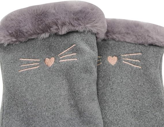 Dame Suede Handsker Søde Kat Fleeceforet Varme Handsker Grey
