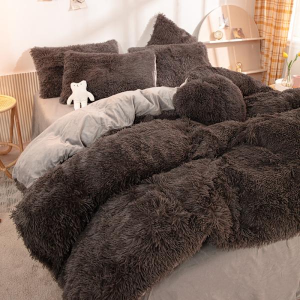 Ultra Mjuk Konstpäls 4-Delars Sängset för Queen Size, Plyschig och Fluffig Sängkläder brown 220*240cm