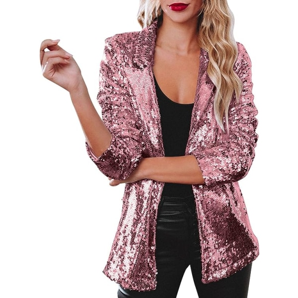 Dame Blazer Letvægts Lange Ærmer Enkelt Knappen Slank Blazer Pink M