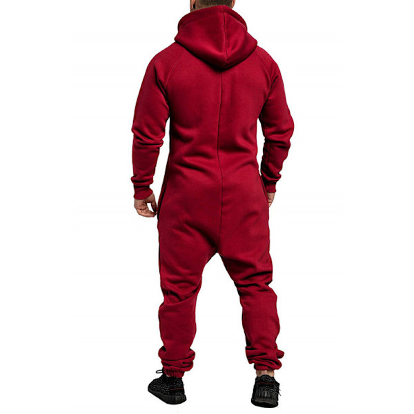 Mænds Hættetrøje Jumpsuit Lynlås Én-delt Pyjamas Playsuit Wine Red M