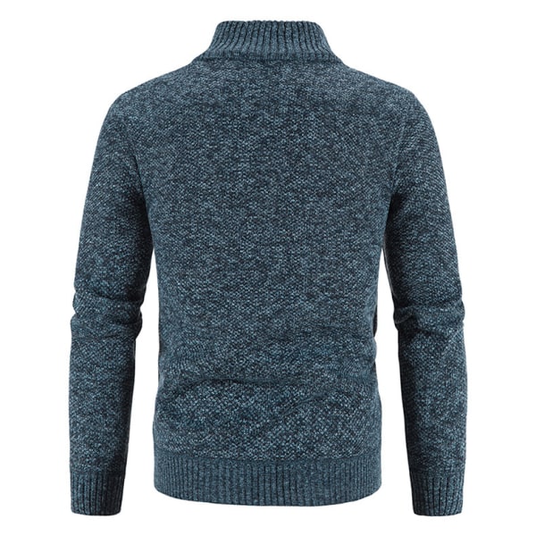 Mænds Slim Fit Fuldt Lynlås Stående Krave Casual Strikket Trøje Cardigan Blue XXXL