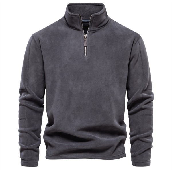 Mænds Kvart Zip Fleece Sherpa Trøje Langærmet Sweatshirt med Lommer Grey XL