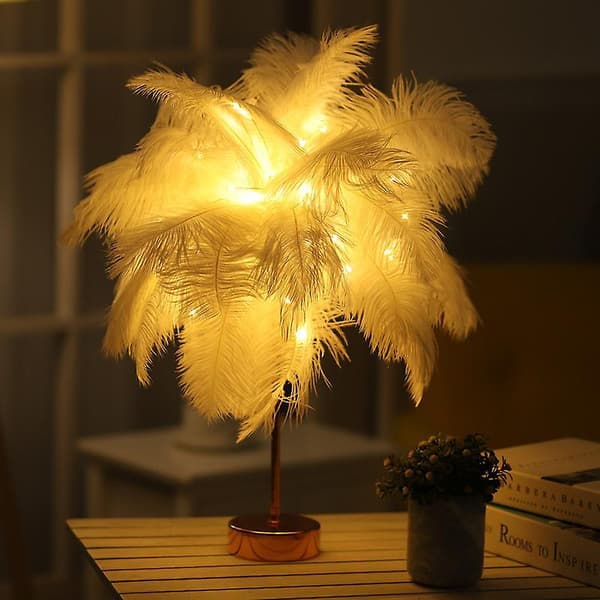 Fjærbelyst nattlampe med fjernkontroll White