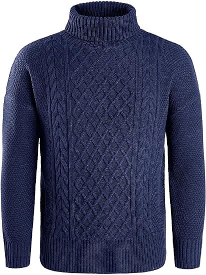 Herrar Turtleneck Tröja Kabel Stickad Vintertröjor Dark Blue M