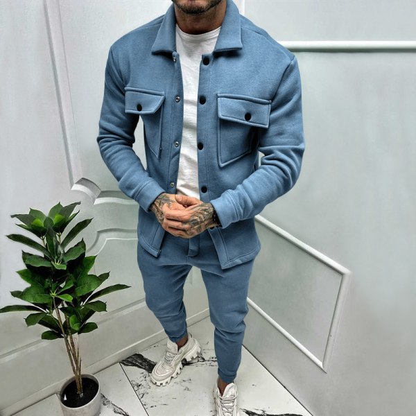 Män Herr Tracksuit 2-delad Corduroy Träningsdräkt Vinterkläder Light Blue S