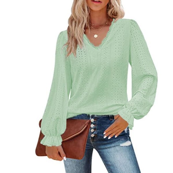 Långärmad lös topp-T-shirt för kvinnor Light Green XL