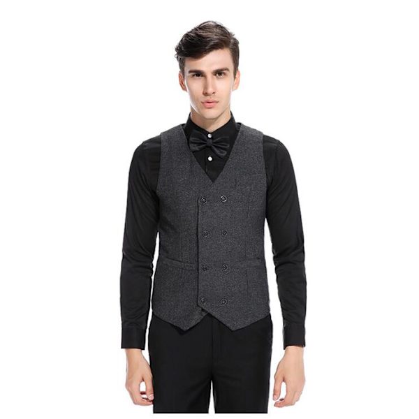 Slim Fit ärmlös kostymväst för män Dubbelknäppt affärsklänning väst black M