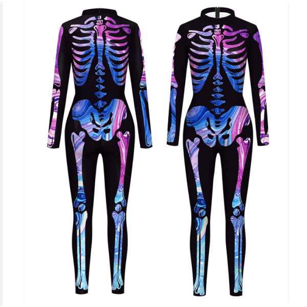 Skeleton Bodysuit för kvinnor Halloween kostym purple M
