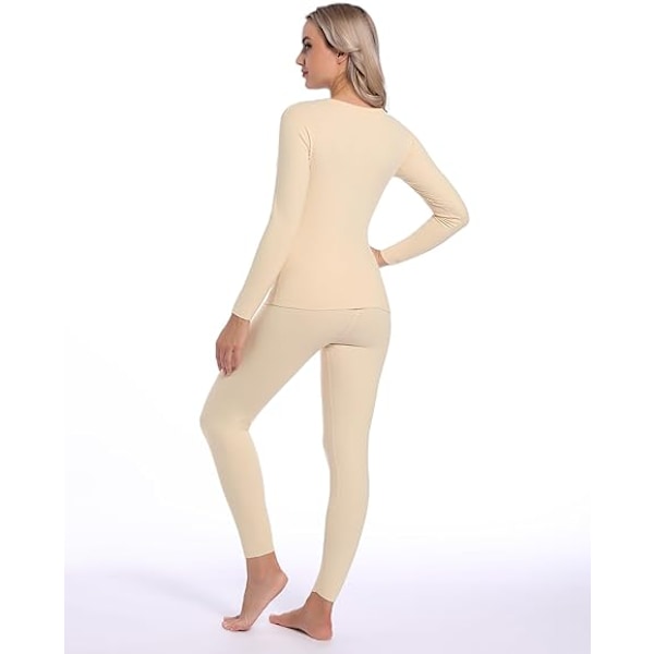 Termisk Underundertøjssæt til Kvinder - Ultrablødt Langt Underundertøj, Basislag Beige XL
