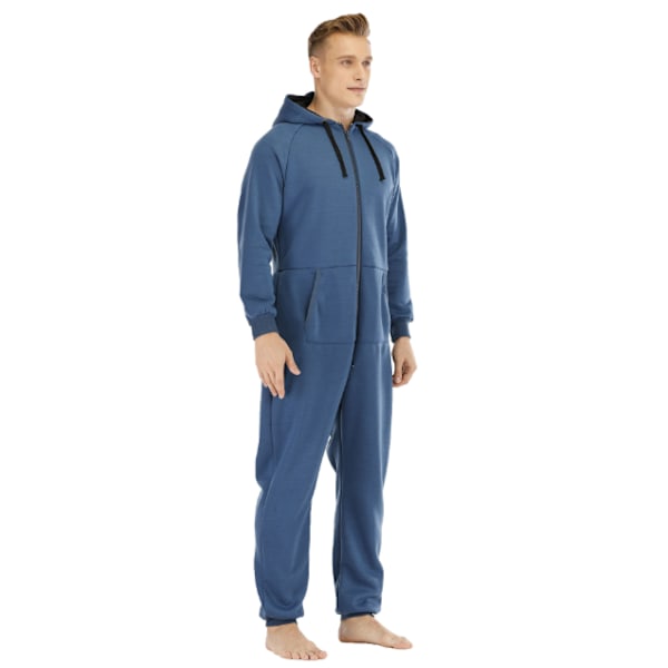 Förtjockad tröja för män i ett stycke hemkläder blue M