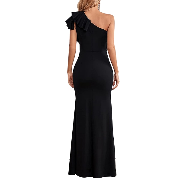 Kvinnors sexiga ärmlösa klänning med volang och hög slits black XL