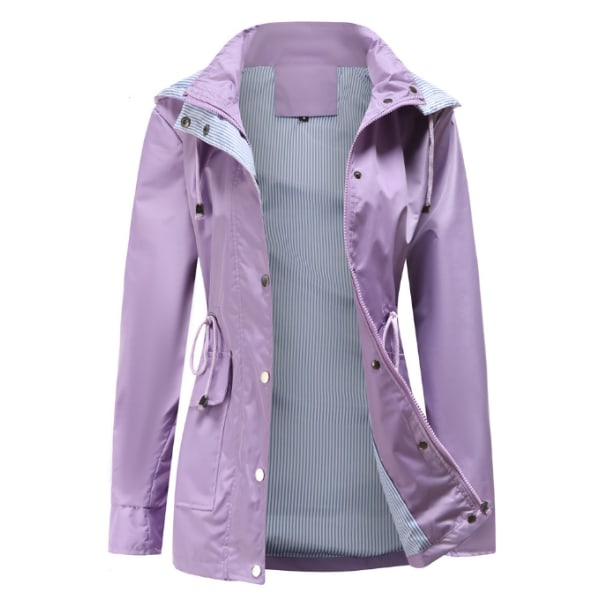 Regnjacka med lång huva för kvinnor utomhus vindjacka purple XL