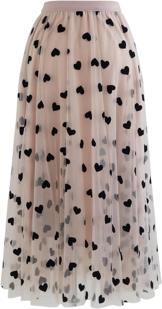 Dame Sort 3D Posy Dobbeltlags Mesh Midi Skørt Pink M