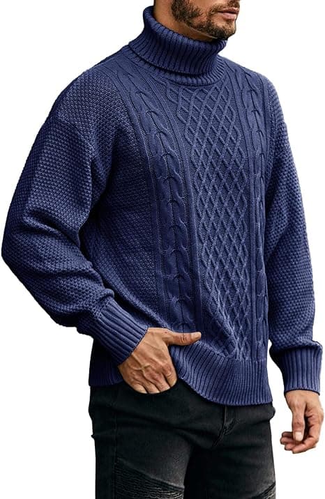 Hettegenser for menn, kabelstrikket vintergenser Dark Blue XL