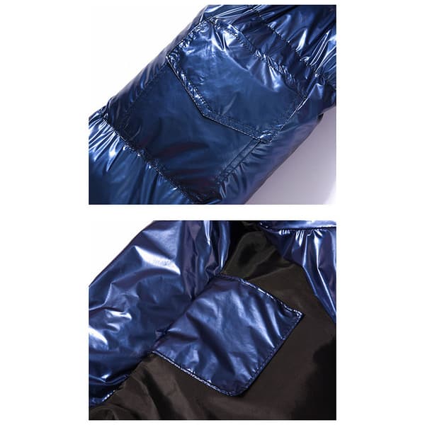 Glansig vadderad vinterjacka för män, metallisk, hel dragkedja, quiltad pufferjacka Silver XL