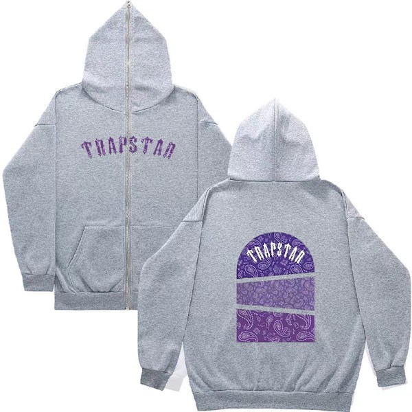 Hettegensere med grafisk trykk for kvinner og menn, Y2K-jakke, trendy estetisk genser Grey 2 XL