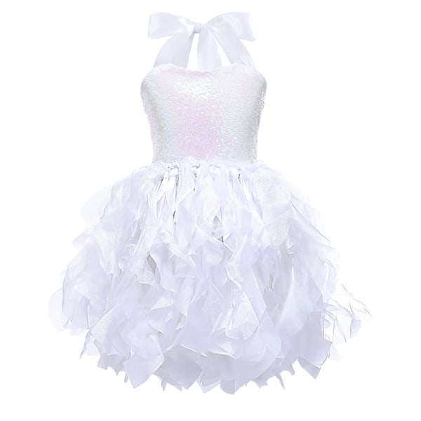 Tutu-kjole for jenter, glitrende paljett-tyllprinsesse-antrekk til bursdagsfest White 4T