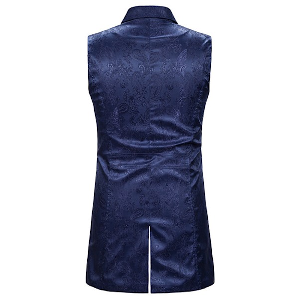 Herrar Gotisk Steampunk Dubbelknäppt Väst Jacquard Brokad Väst Ärmlös Frack Navy Blue M