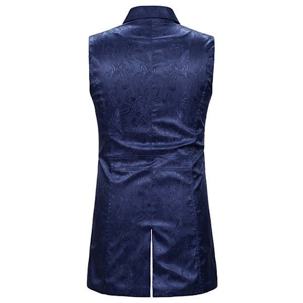 Herre Paisley Kjolevest Gotisk Steampunk Vest Blomster Ærmeløs Frakke Navy Blue 2XL