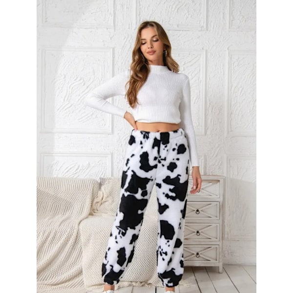 Dammjusiga Varma Pyjamasbyxor i Fleece för Lounge och Sovkläder Black White M