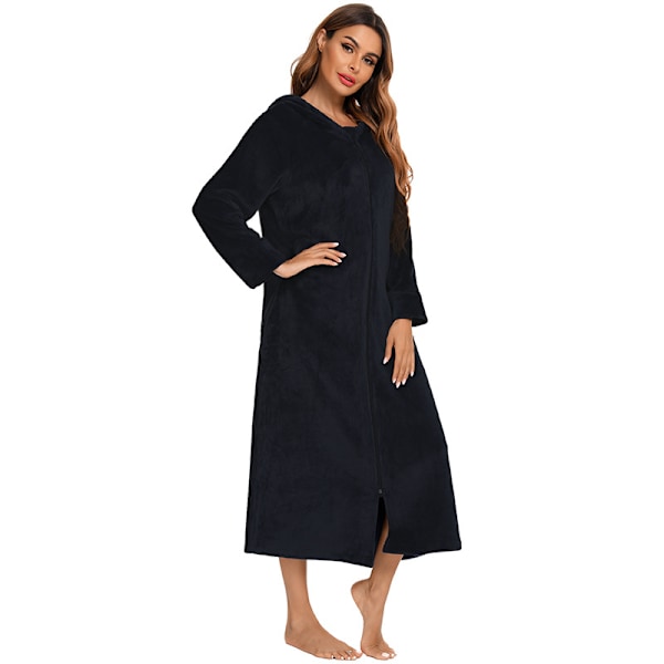 Kvinners Zip Up Robe Sweatshirt Robe Lang Hetterobe Black L