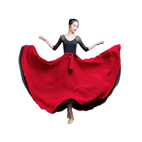 Dame To-lags Vendbar Chiffon Lang Maxi Skjørt for Dans Black+Red XS