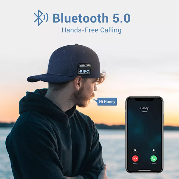 Mössa med Bluetooth högtalare Justerbar Bluetooth hatt Black