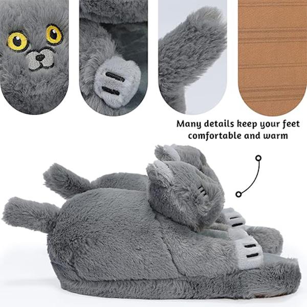 Plush Katttofflor för Kvinnor, Halksäkra Söta Vintervarma Golvskotofflor Grey