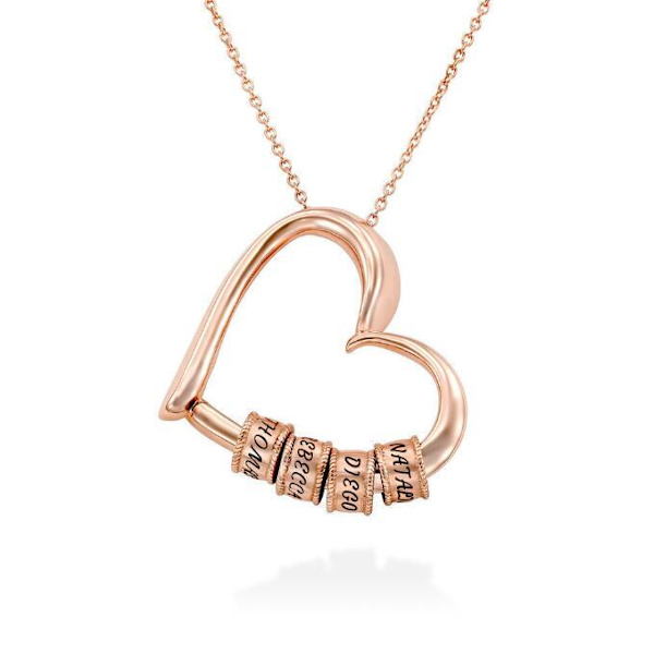 Personligt hjärta halsband för mors dag present rose gold 4 beads