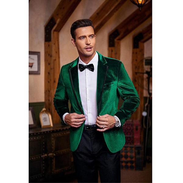 Mænds Fløjl Blazer med Hakket Rever og En Knap - Velour Smokingjakke Red M