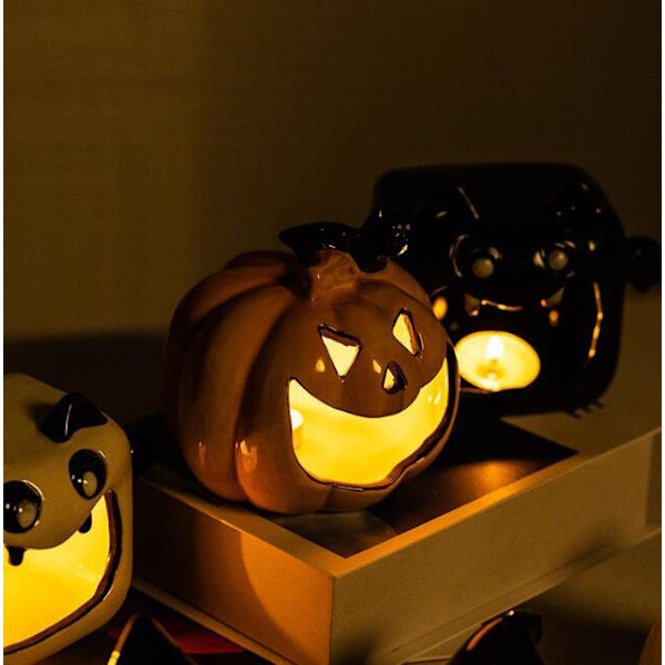 Halloween-skjelettlys i keramikk Pumpkins