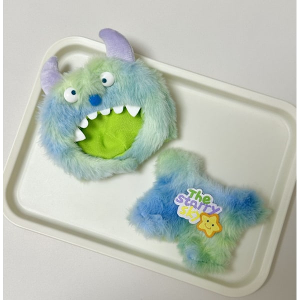 17 cm Söta Mini Plyschdocka Kläder Gradient Plysch Huvudbonad Klädset blue-green