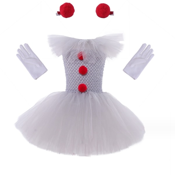 Läskig clowndräkt för flickor Puffy Tutu Dress Up Cosplay kostym Halloween Set L