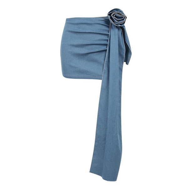 Damkjol, Denimkjol med 3D Roshänge, Hög Midja, Mini M