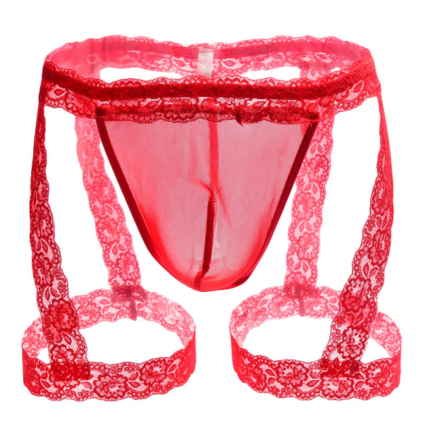 Herrunderkläder Trosor Spets Tirm Bulge Pouch G-String Stringtrosor Underkläder Red
