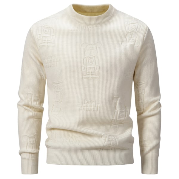 Mænds Rundhals Strikket Trøje Slim Fit Letvægts Casual Twist Mønstret Kabelstrikket Trøje Beige XL