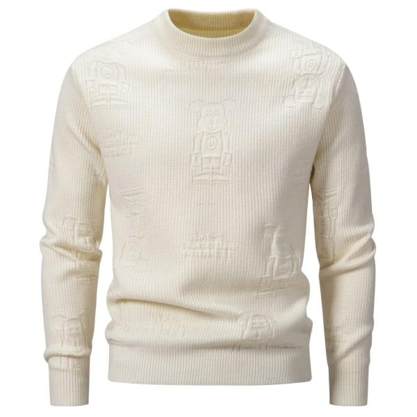 Miesten Crewneck-neulepaita Slim Fit Kevyt Casual Twist-kuvioinen Kaapelinhoitoinen Pusero Beige L