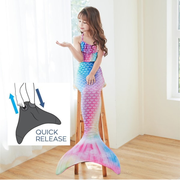 Mermaid Tails för simning för flickor Monofin sjöjungfrubaddräkt Rainbow color L