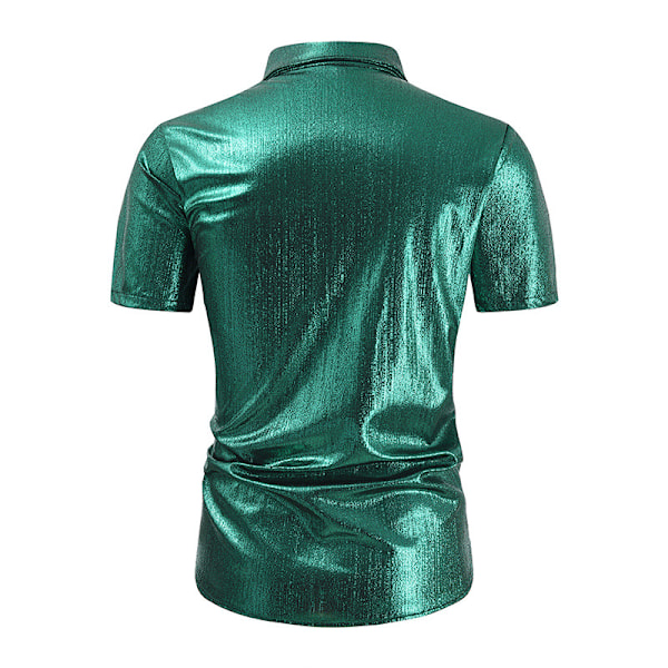 Metallic kortärmad skjorta för män, discoklubb, fest-t-shirt Green 2XL